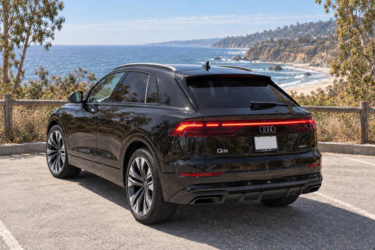 2026 Audi Q8 Sport Black — rear three-quarter view from the driver's side